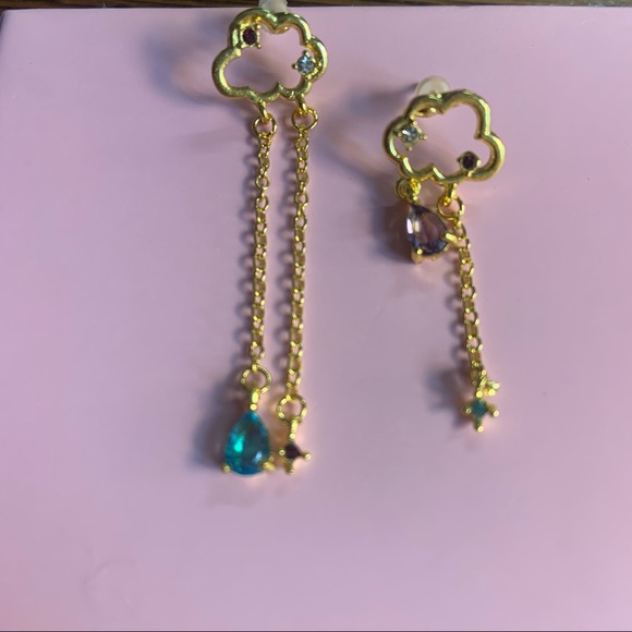 ☁️💧 New Korean clouds and crystal earrings plated sterling silver - Picture 6 of 7